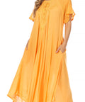 Sakkas Egan Women's Long Embroidered Caftan Dress / Cover Up With Embroidered Cap Sleeves