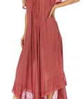 Sakkas Egan Women's Long Embroidered Caftan Dress / Cover Up With Embroidered Cap Sleeves