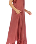 Sakkas Egan Women's Long Embroidered Caftan Dress / Cover Up With Embroidered Cap Sleeves