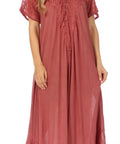Sakkas Egan Women's Long Embroidered Caftan Dress / Cover Up With Embroidered Cap Sleeves