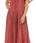 Sakkas Egan Women's Long Embroidered Caftan Dress / Cover Up With Embroidered Cap Sleeves