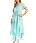 Sakkas Egan Women's Long Embroidered Caftan Dress / Cover Up With Embroidered Cap Sleeves