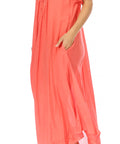 Sakkas Egan Women's Long Embroidered Caftan Dress / Cover Up With Embroidered Cap Sleeves