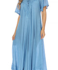 Sakkas Egan Women's Long Embroidered Caftan Dress / Cover Up With Embroidered Cap Sleeves
