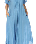 Sakkas Egan Women's Long Embroidered Caftan Dress / Cover Up With Embroidered Cap Sleeves