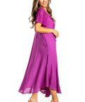 Sakkas Egan Women's Long Embroidered Caftan Dress / Cover Up With Embroidered Cap Sleeves
