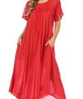 Sakkas Egan Women's Long Embroidered Caftan Dress / Cover Up With Embroidered Cap Sleeves