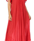 Sakkas Egan Women's Long Embroidered Caftan Dress / Cover Up With Embroidered Cap Sleeves