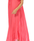 Sakkas Egan Women's Long Embroidered Caftan Dress / Cover Up With Embroidered Cap Sleeves