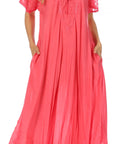 Sakkas Egan Women's Long Embroidered Caftan Dress / Cover Up With Embroidered Cap Sleeves