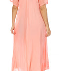 Sakkas Egan Women's Long Embroidered Caftan Dress / Cover Up With Embroidered Cap Sleeves