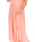 Sakkas Egan Women's Long Embroidered Caftan Dress / Cover Up With Embroidered Cap Sleeves
