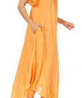 Sakkas Egan Women's Long Embroidered Caftan Dress / Cover Up With Embroidered Cap Sleeves