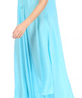 Sakkas Egan Women's Long Embroidered Caftan Dress / Cover Up With Embroidered Cap Sleeves