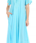 Sakkas Egan Women's Long Embroidered Caftan Dress / Cover Up With Embroidered Cap Sleeves