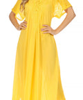 Sakkas Egan Women's Long Embroidered Caftan Dress / Cover Up With Embroidered Cap Sleeves