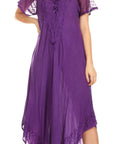 Sakkas Egan Women's Long Embroidered Caftan Dress / Cover Up With Embroidered Cap Sleeves