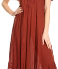 Sakkas Egan Women's Long Embroidered Caftan Dress / Cover Up With Embroidered Cap Sleeves