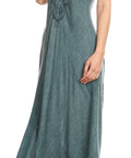 Sakkas Egan Women's Long Embroidered Caftan Dress / Cover Up With Embroidered Cap Sleeves