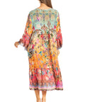 Sakkas Womens 3/4 Ruffled Sleeves Henley Neck Summer Short Flowy Dress/Beachwear