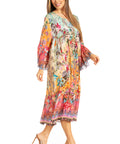 Sakkas Womens 3/4 Ruffled Sleeves Henley Neck Summer Short Flowy Dress/Beachwear