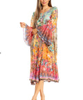 Sakkas Womens 3/4 Ruffled Sleeves Henley Neck Summer Short Flowy Dress/Beachwear