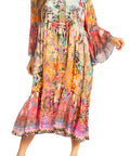 Sakkas Womens 3/4 Ruffled Sleeves Henley Neck Summer Short Flowy Dress/Beachwear