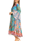 Sakkas Womens 3/4 Ruffled Sleeves Henley Neck Summer Short Flowy Dress/Beachwear