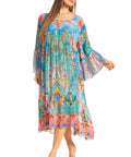 Sakkas Womens 3/4 Ruffled Sleeves Henley Neck Summer Short Flowy Dress/Beachwear