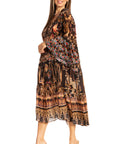 Sakkas Womens 3/4 Ruffled Sleeves Henley Neck Summer Short Flowy Dress/Beachwear