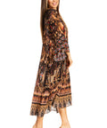 Sakkas Womens 3/4 Ruffled Sleeves Henley Neck Summer Short Flowy Dress/Beachwear