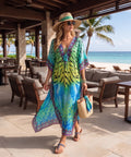 Sakkas Georgettina Flowy Rhinestone V Neck Long Caftan Dress/Cover Up