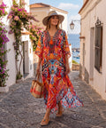 Sakkas Georgettina Flowy Rhinestone V Neck Long Caftan Dress/Cover Up