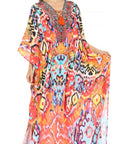 Sakkas Georgettina Flowy Rhinestone V Neck Long Caftan Dress/Cover Up
