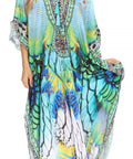 Sakkas Georgettina Flowy Rhinestone V Neck Long Caftan Dress/Cover Up