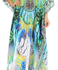 Sakkas Georgettina Flowy Rhinestone V Neck Long Caftan Dress/Cover Up