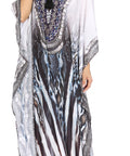 Sakkas Georgettina Flowy Rhinestone V Neck Long Caftan Dress/Cover Up