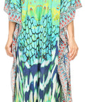 Sakkas Georgettina Flowy Rhinestone V Neck Long Caftan Dress/Cover Up