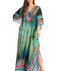 Sakkas Georgettina Flowy Rhinestone V Neck Long Caftan Dress/Cover Up
