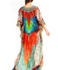 Sakkas Georgettina Flowy Rhinestone V Neck Long Caftan Dress/Cover Up