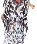 Sakkas Georgettina Flowy Rhinestone V Neck Long Caftan Dress/Cover Up