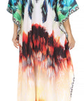 Sakkas Georgettina Flowy Rhinestone V Neck Long Caftan Dress/Cover Up