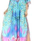 Sakkas Georgettina Flowy Rhinestone V Neck Long Caftan Dress/Cover Up