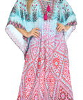 Sakkas Georgettina Flowy Rhinestone V Neck Long Caftan Dress/Cover Up