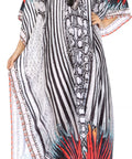 Sakkas Georgettina Flowy Rhinestone V Neck Long Caftan Dress/Cover Up