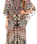 Sakkas Georgettina Flowy Rhinestone V Neck Long Caftan Dress/Cover Up