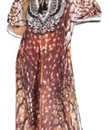 Sakkas Georgettina Flowy Rhinestone V Neck Long Caftan Dress/Cover Up