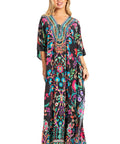 Sakkas Georgettina 2025 Flowy Rhinestone V Neck Long Caftan Dress / Cover Up