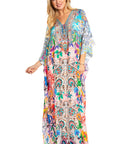 Sakkas Georgettina 2025 Flowy Rhinestone V Neck Long Caftan Dress / Cover Up