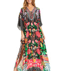 Sakkas Georgettina 2025 Flowy Rhinestone V Neck Long Caftan Dress / Cover Up